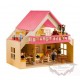 Wooden dollhouse, pink balcony