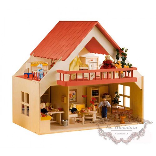 Wooden dollhouse, Red Balcony