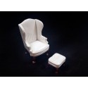 Classic leather armchair White leather with footrest