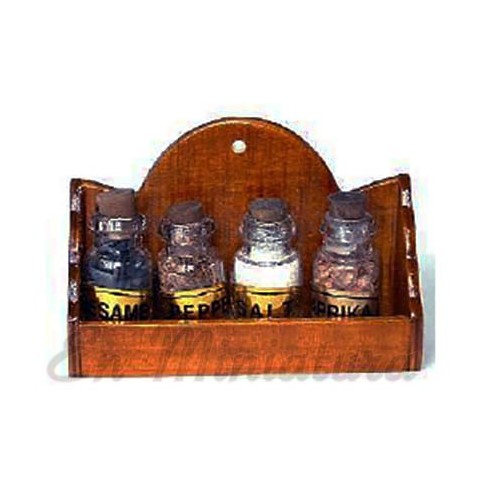 Shelf with glass jars with spices