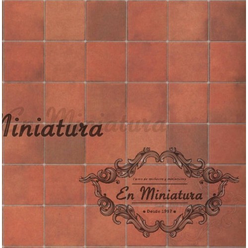 Red tile floor paper with relief (Tile size 3cm x 3cm)