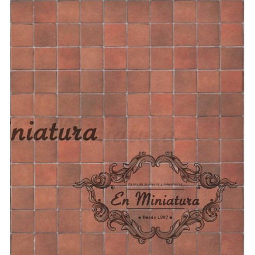 Red tile floor paper with relief (Tile size 1,7cm x 1,7cm)