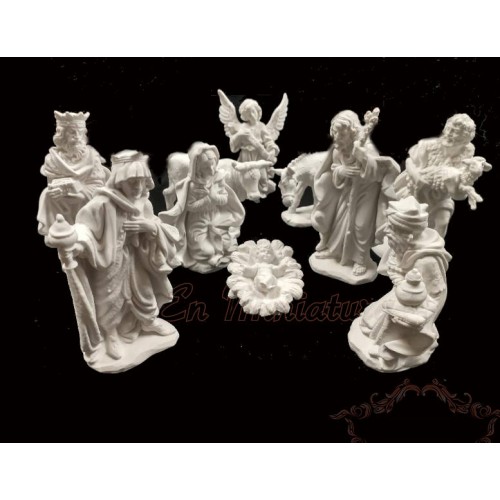 Marble nativity scene 10 pieces 12 cm